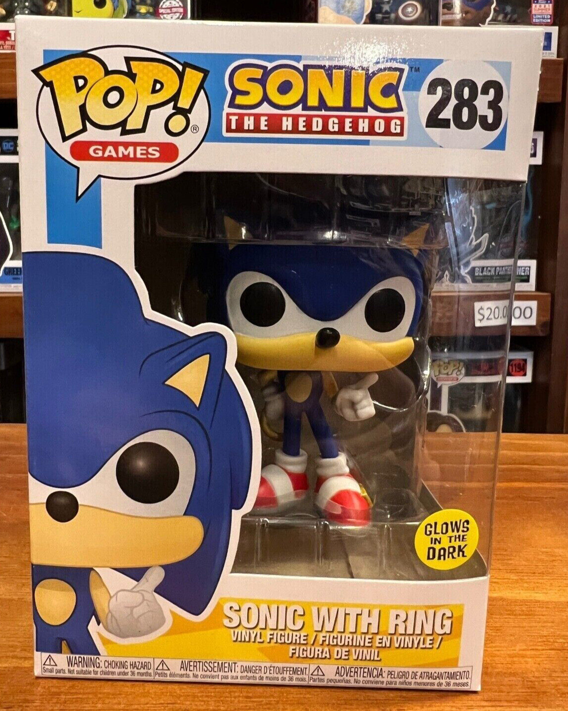 SONIC the HEDGEHOG with RING Glow 283 Funko Pop Vinyl New in Mint Box +Protector