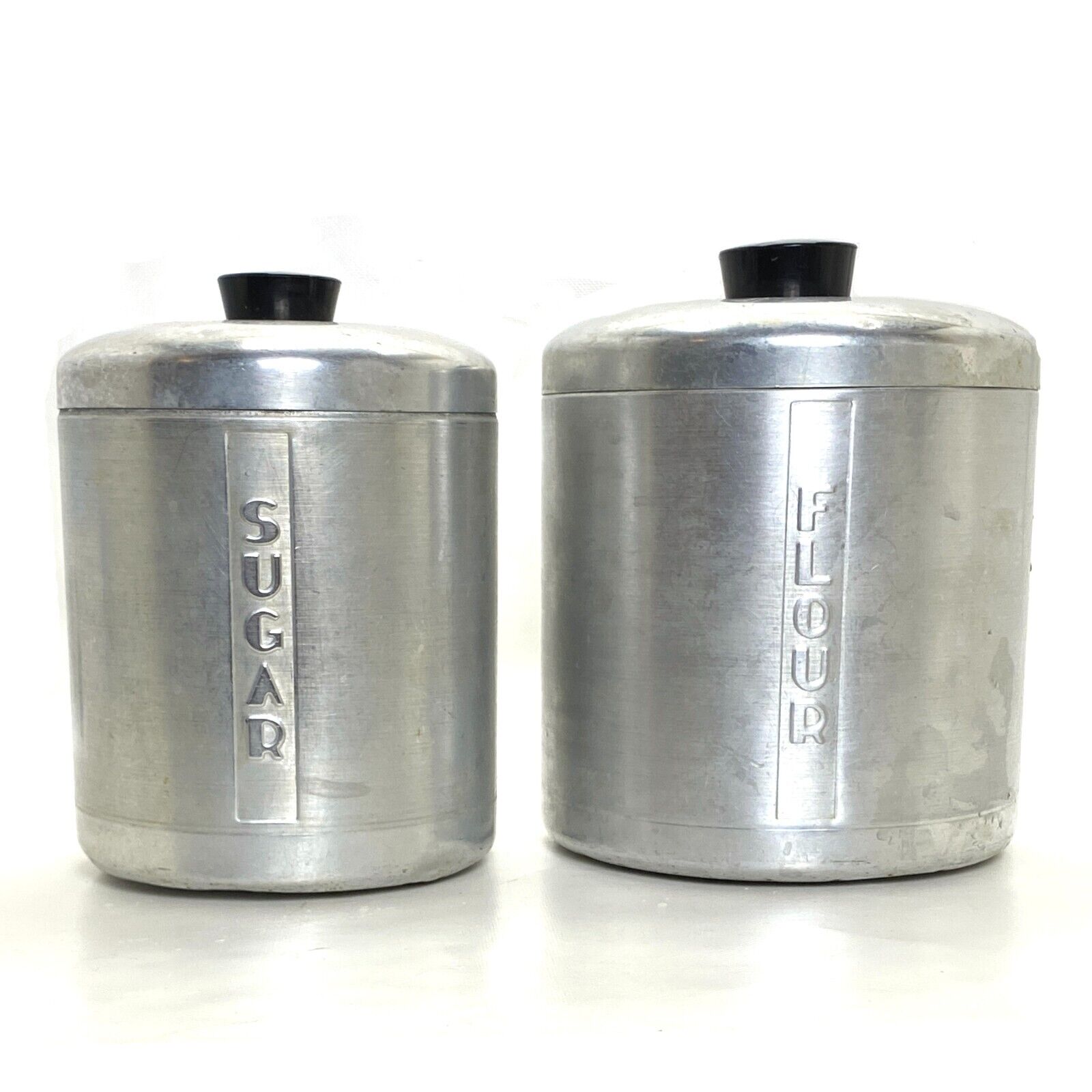 Vintage Brushed Aluminum Flour And Sugar Canisters Mid Century 1950\'s