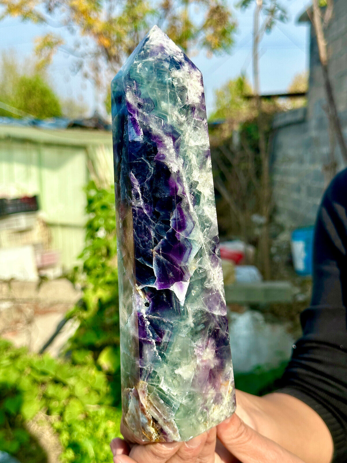 3.64LB Natural Fluorite Obelisk Quartz Crystal Wand Point Realistic Healing
