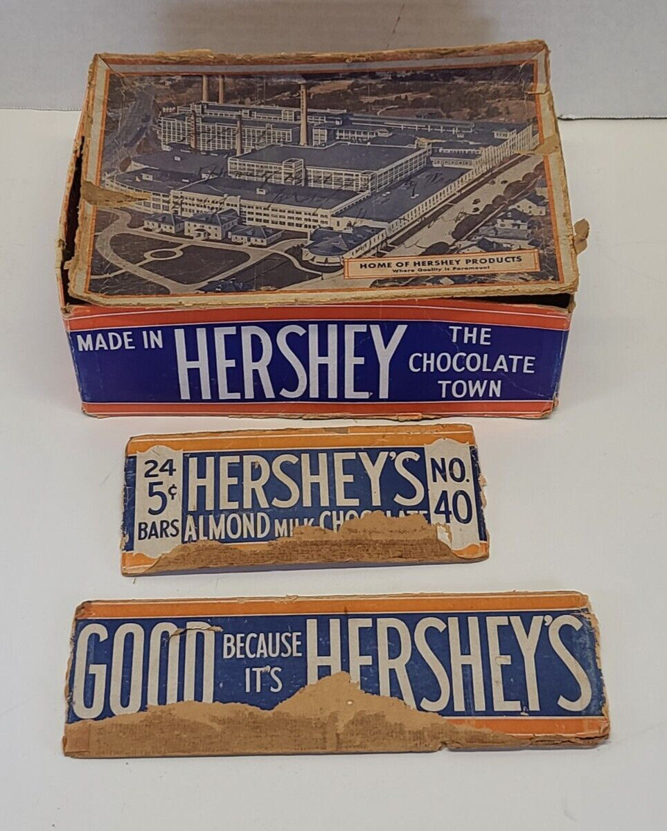 Vintage 1940s Hershey's Milk Chocolate Candy Bar Town Almond Box Advertising Lot