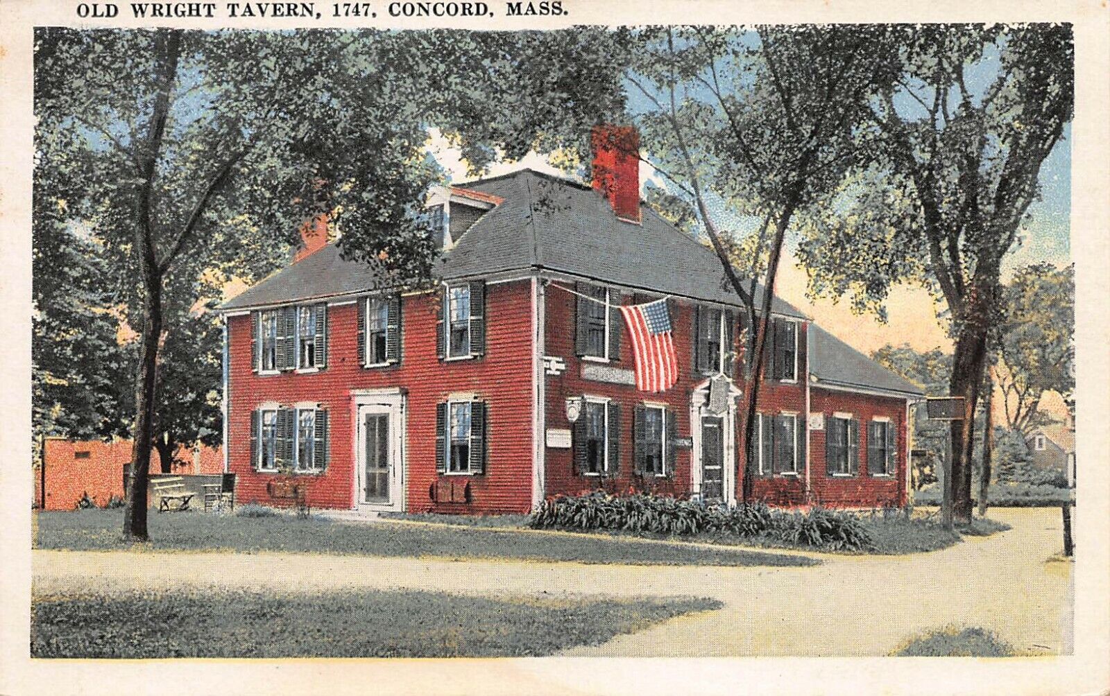 Old Wright Tavern, 1747, Concord, Massachusetts, Early Postcard, Unused