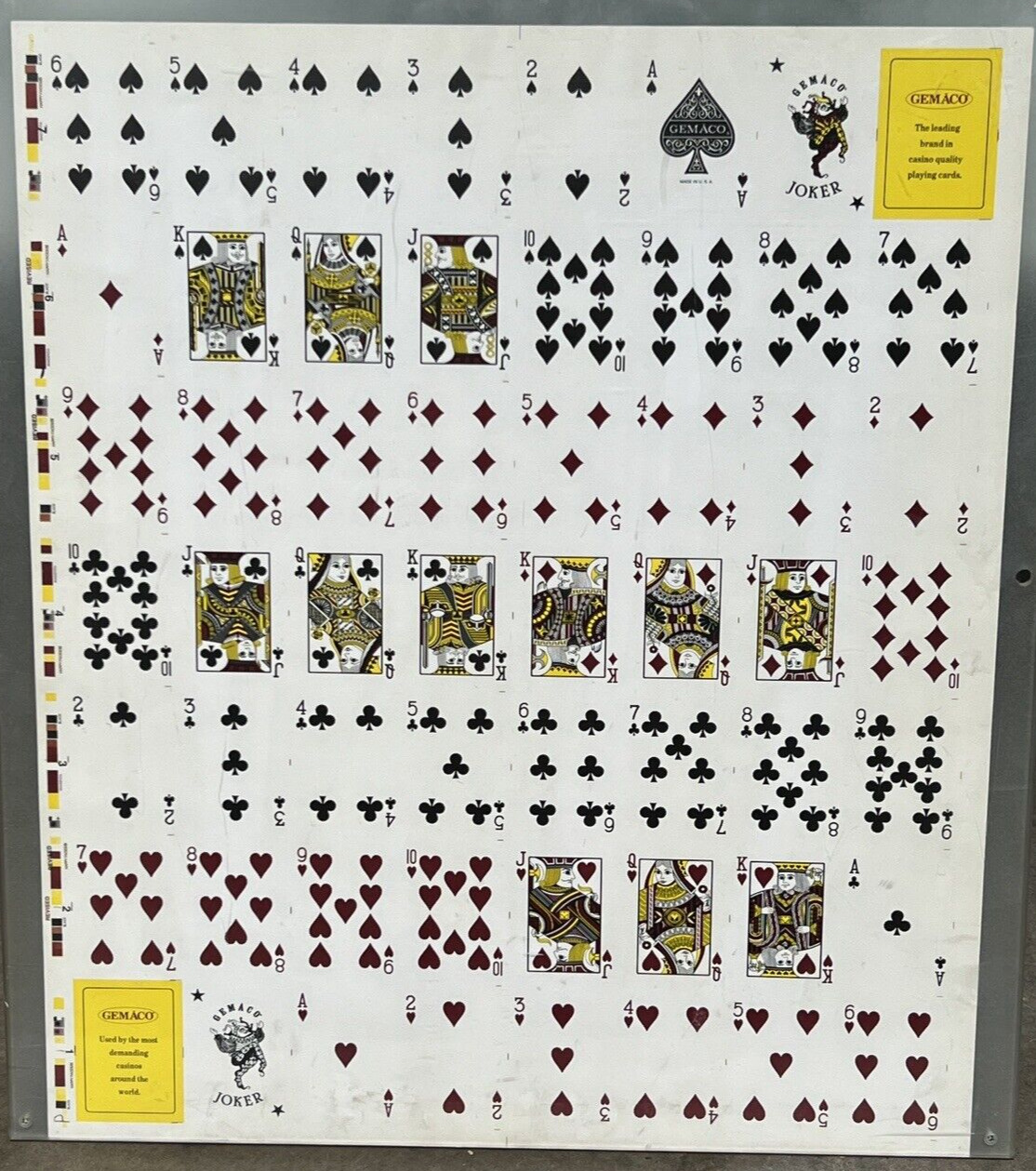 Vintage MCM Gemaco Uncut Proof Sheet Of Cards Man Cave Poker Art Display