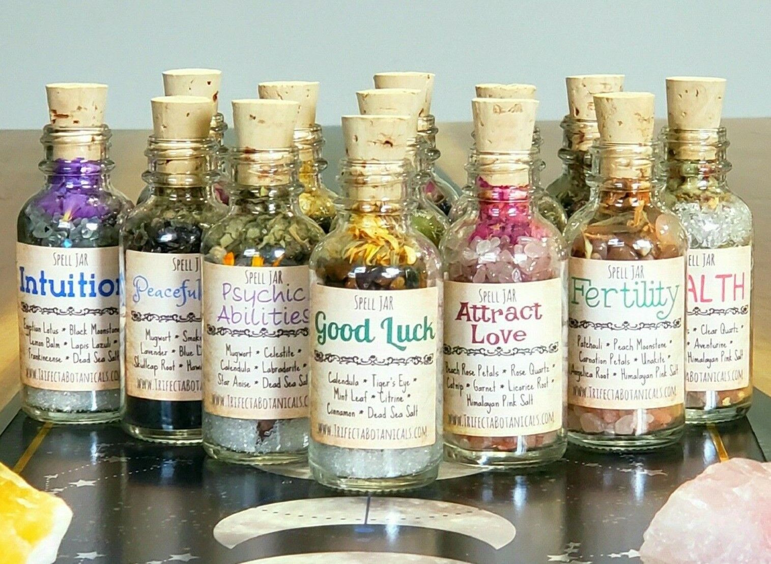 INTENTION SPELL JARS - New Moon Full Moon Crystals Herbs Salts - Wicca Magick