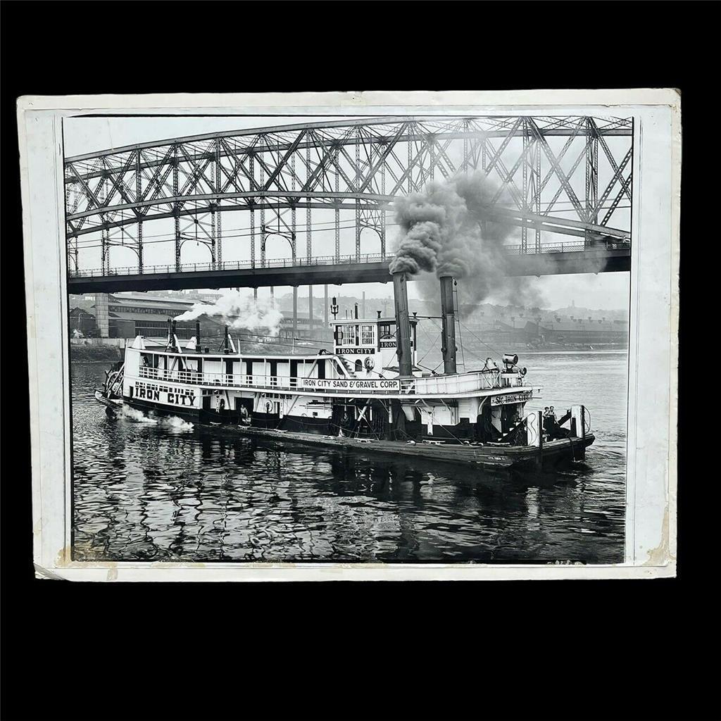 Vintage Sir Iron City Pittsburgh Tug Boat Smithfield Bridge Scene Large Format