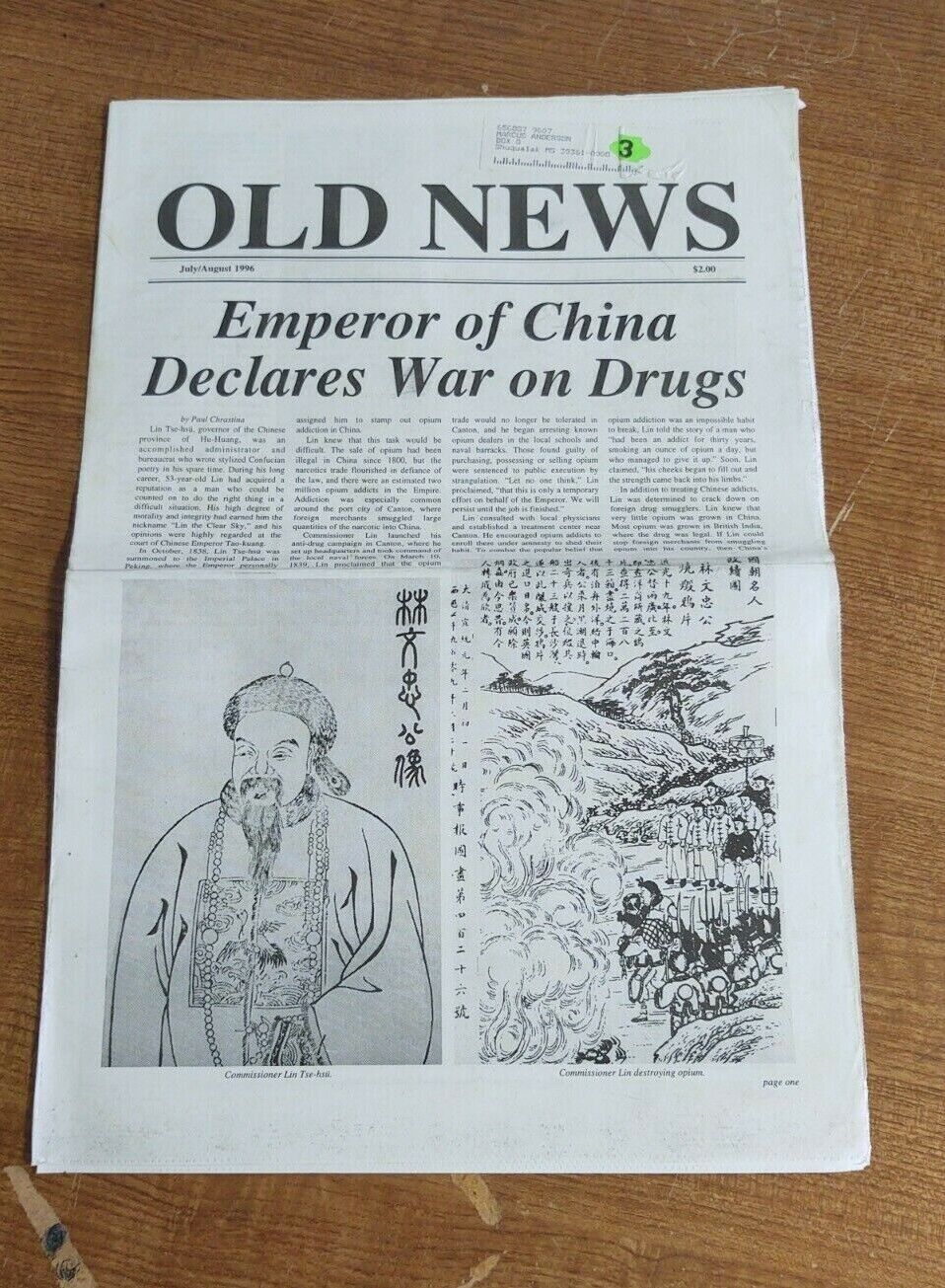 OLD NEWS-JULY/AUGUST 1996-EMPEROR OF CHINA DECLARES WAR ON DRUGS- HISTORICAL