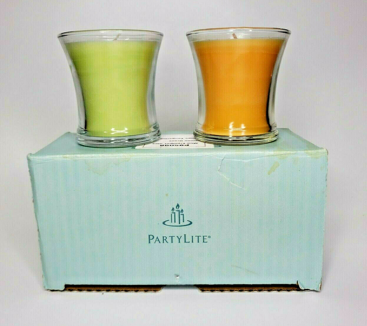 PartyLite Pair Mini Trumpet Jar Candles Lemon Grass Mango Tangerine P4G/P95098