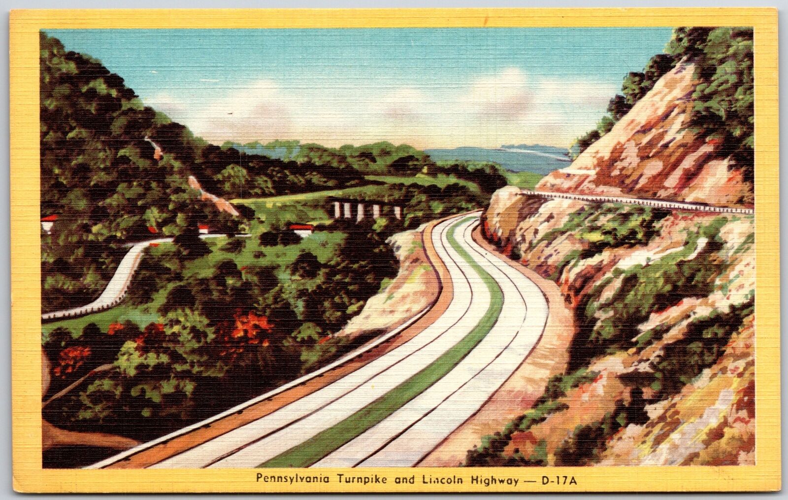 Pennsylvania Turnpike and Lincoln Four-Lane Highway Mountain Ranges Postcard