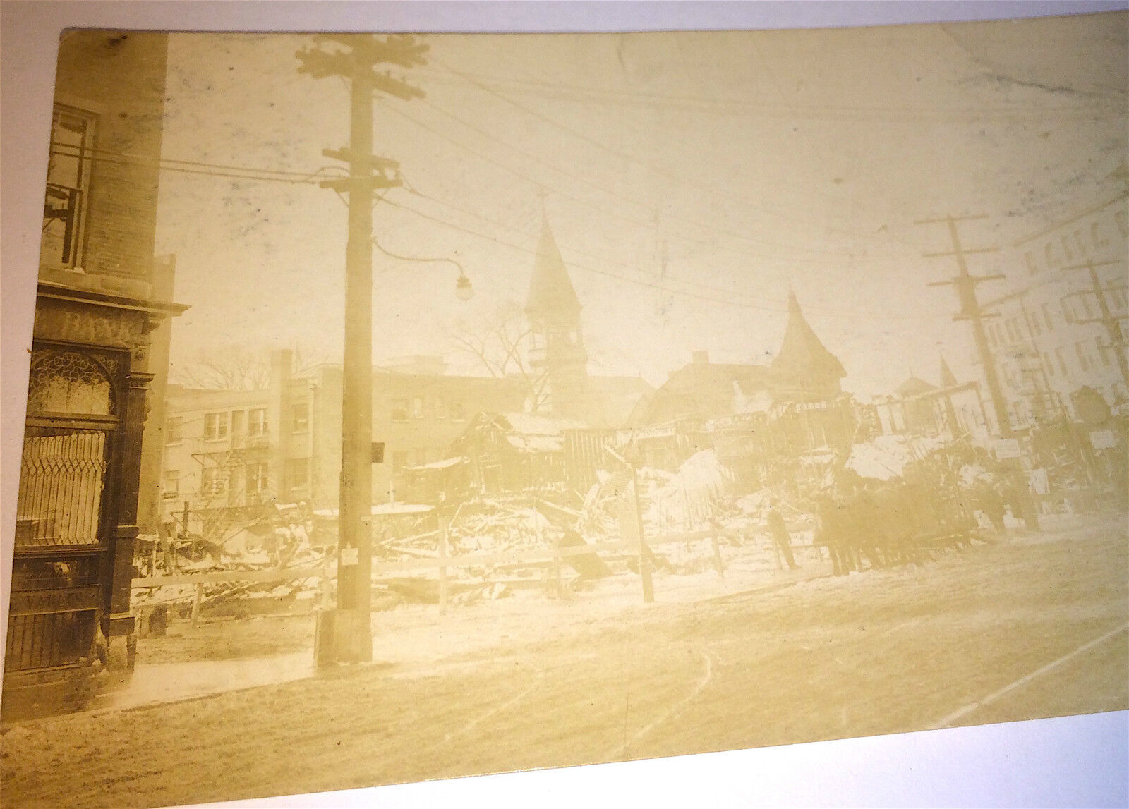 Antique American Disaster / Fire Horses & People Real Photo Postcard Old RPPC