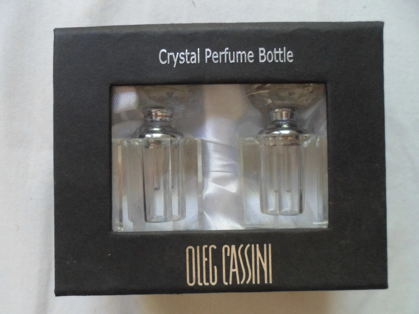 Set of Two Crystal Oleg Cassini Perfume Bottles NEW 21042111mm