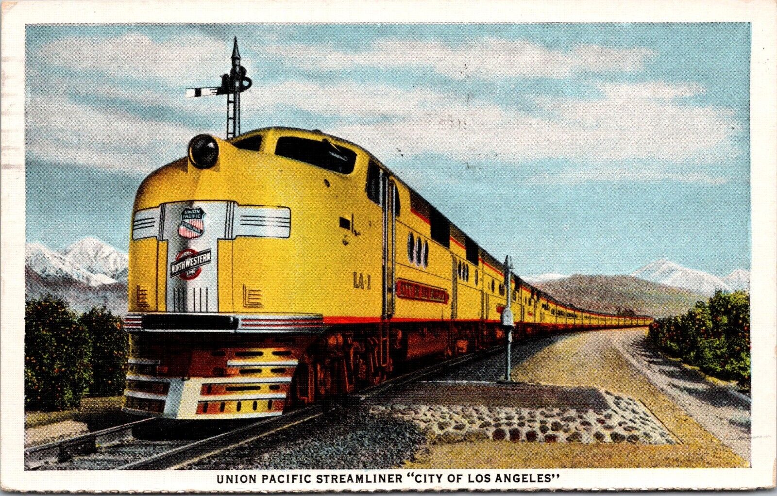 Postcard  The Streamliners City Of Los Angeles Union Pacific Railroad [ba]