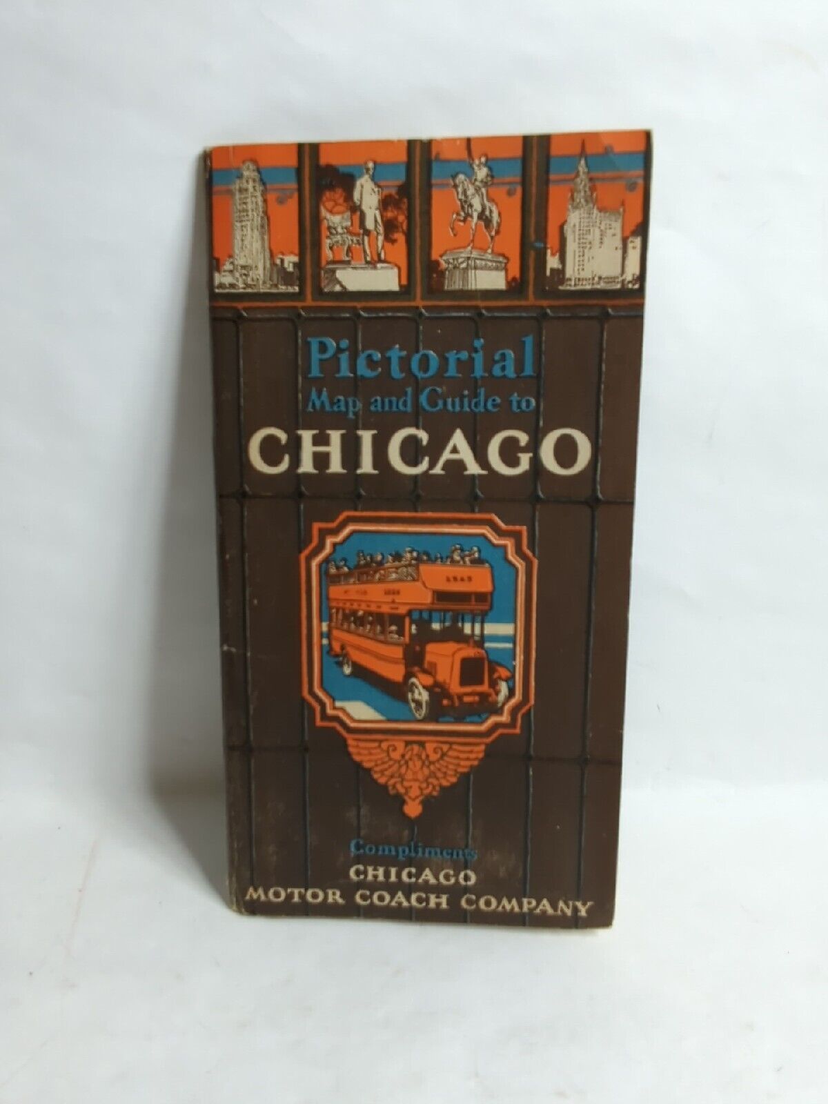 Vintage 1927 Chicago Motor Coach Company Pictorial Map Of Chicago Rare