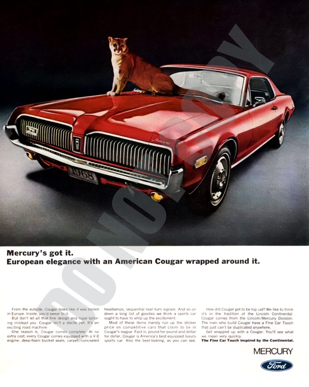 1968 Ford Mercury Cougar Auto Car Magazine Promo Ad 8x10 Photo