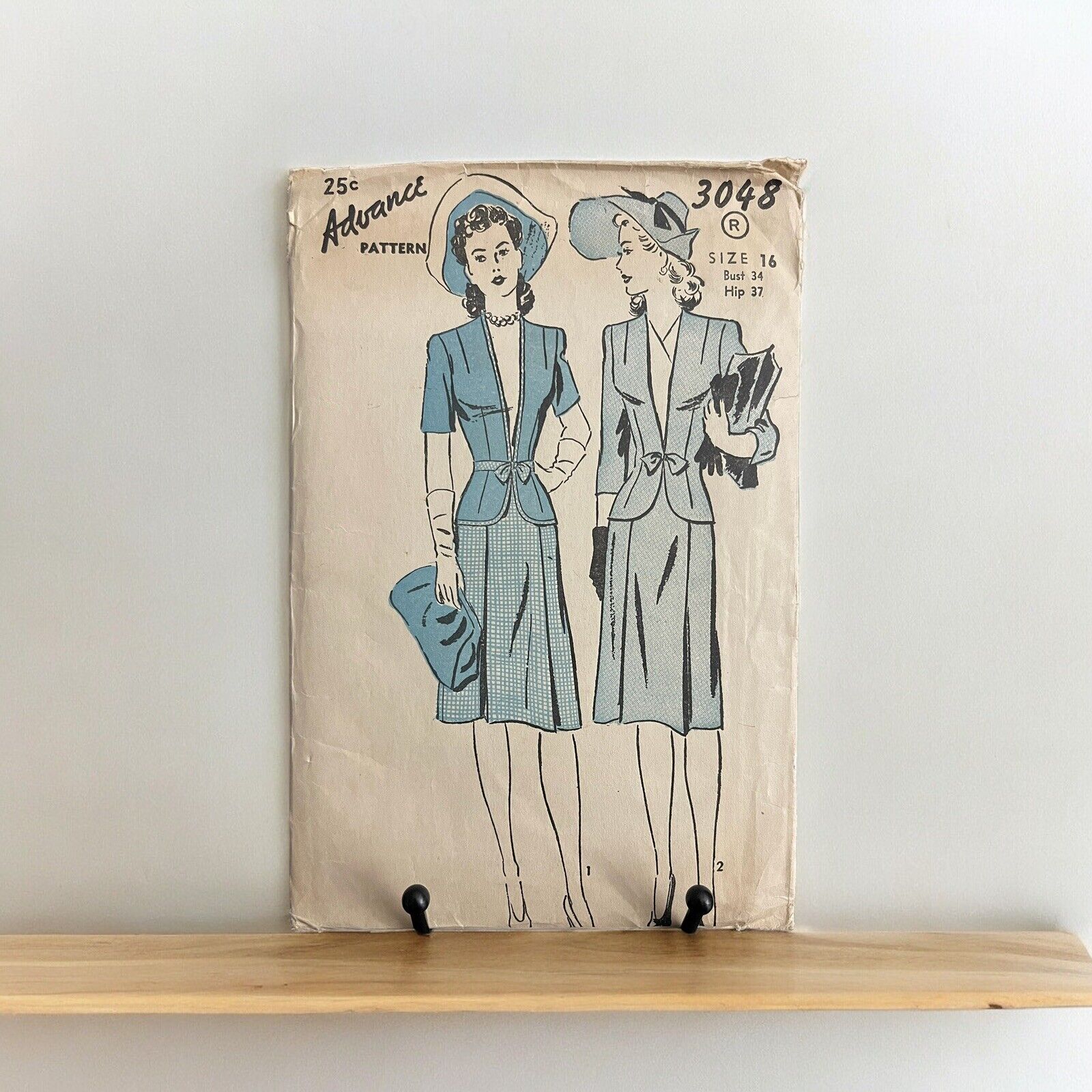 Vintage 1940’s Advance Sewing Pattern #3048 Jacket And Skirt/Suit Size 16