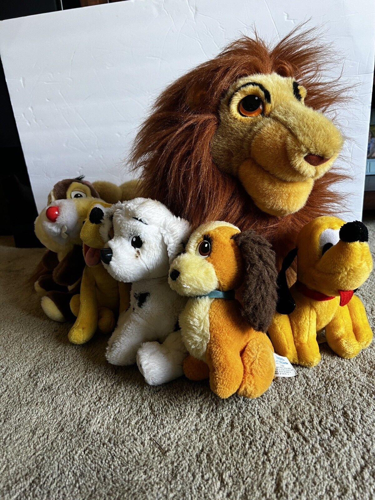 Lot 6 Vintage 90\'S Disney Plush Pluto, Lion King, Lady, Chip, Dalmation