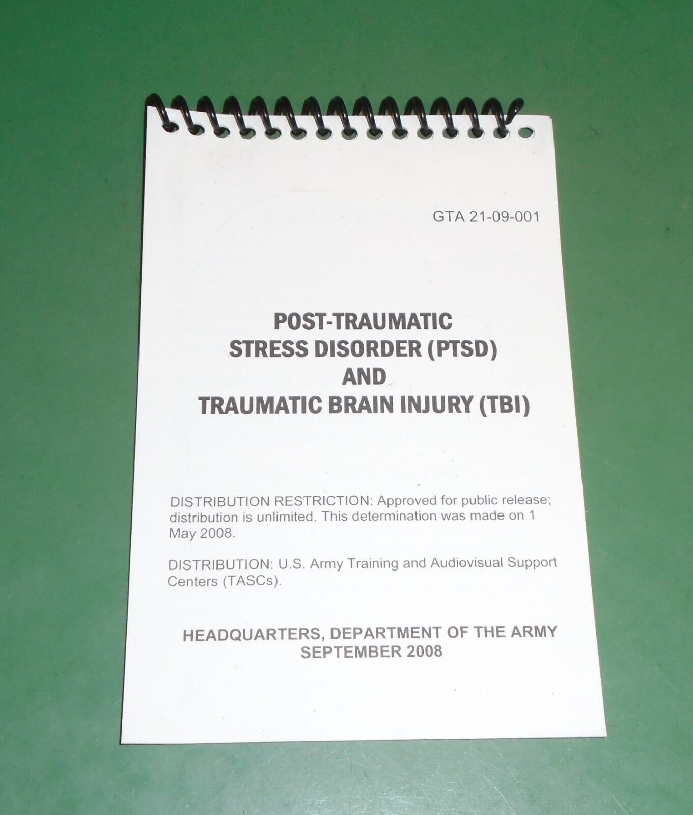 US Army Post-Traumatic Stress Disorder PTSD and Traumatic Brain Injury TBI Book