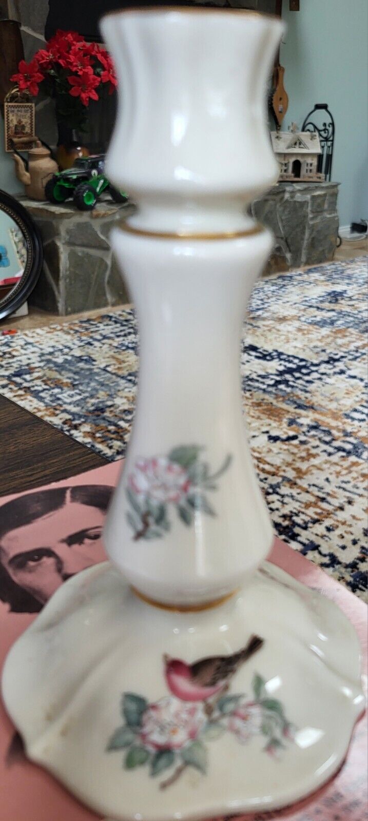 1 Vintage Lenox Serenade Candlestick Holders Bird Flowers Design Gold Rim