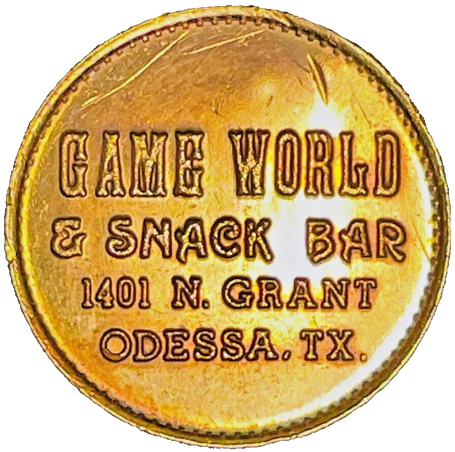 Odessa Texas GAME WORLD & Snack Bar Vintage Arcade Game Token Brass Coin