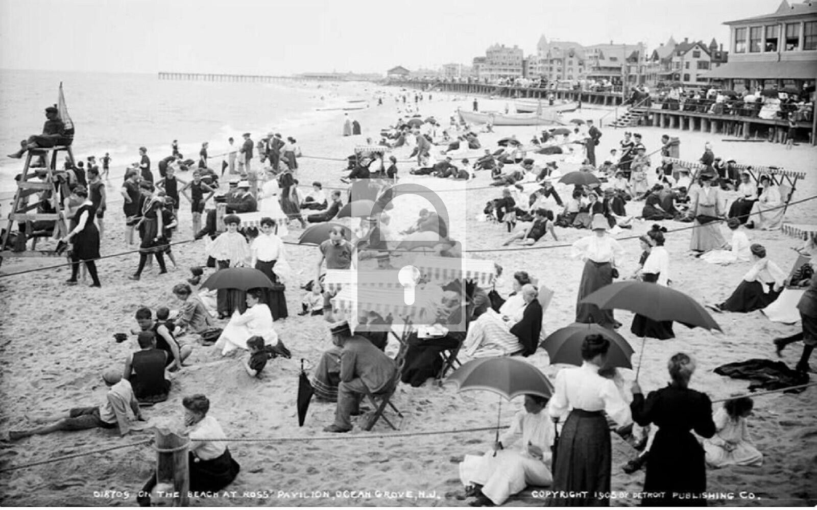Crowd On Beach Ocean Grove New Jersey NJ Postcard REPRINT