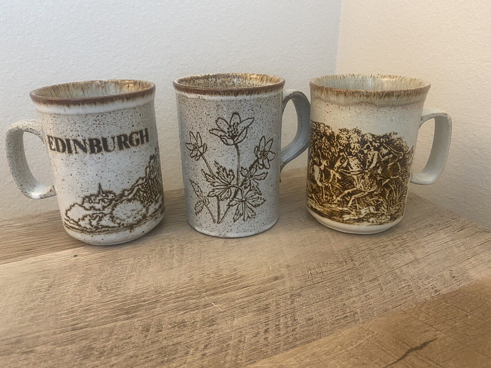 Vintage Dunoon Ceramic Coffee Mugs Lot Of 3 Scotland Cups Horses Edinburgh 