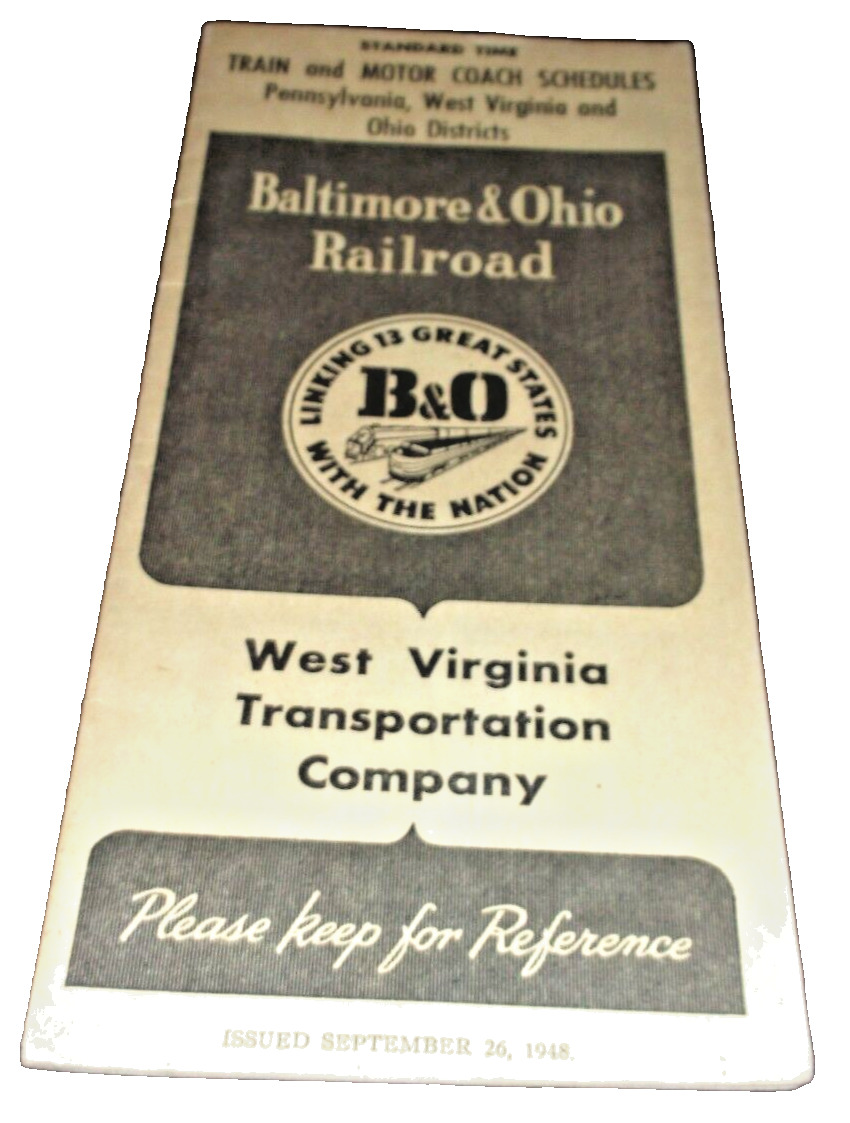 SEPTEMBER 1948 B&O BALTIMORE & OHIO WEST VIRGINIA TRANSPORTATION CO. TIMETABLE