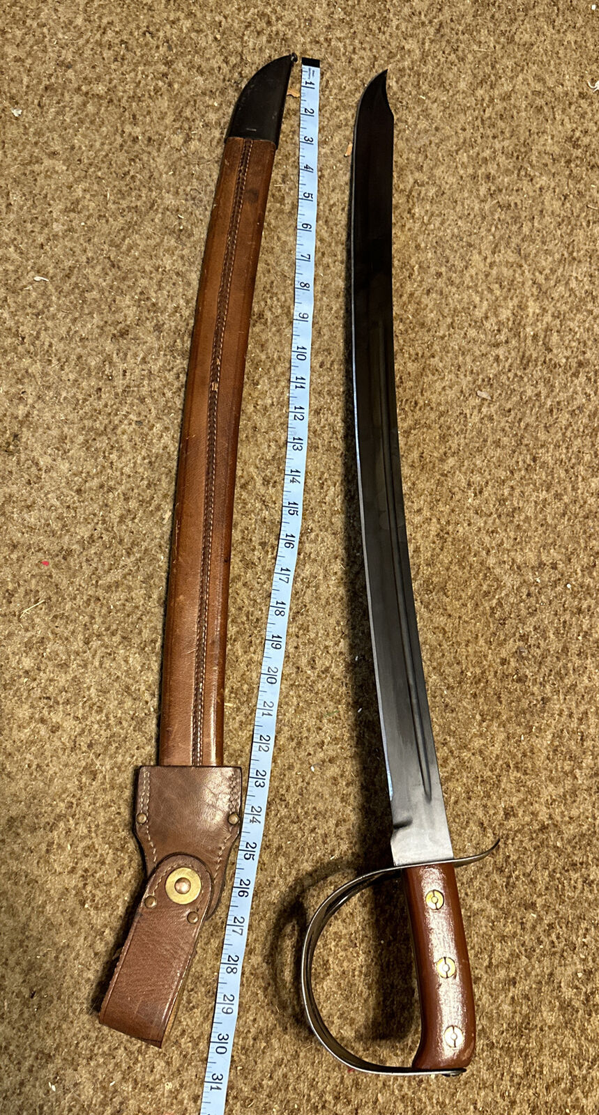 Reproduction 1941 Dutch  Klewang  Sword  Leather Scabbard Wood Handle 30”