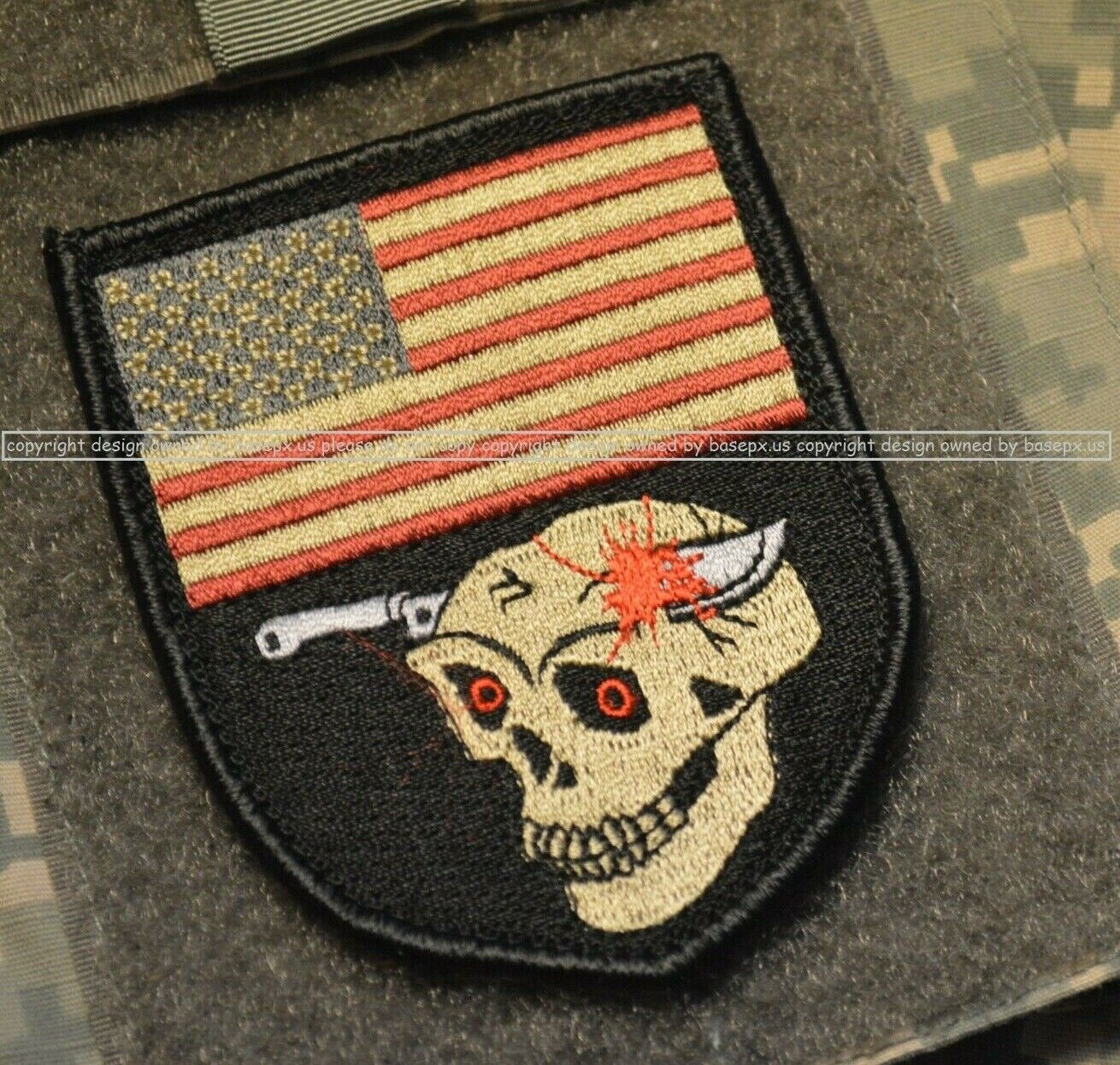 DAESH WHACKER JSOC SEAL RANGER USMC SUBDUED velkrö PATCH: US Flag Dagger Skull