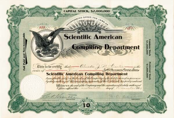Scientific American Compiling Department - Stock Certificate - General Stocks