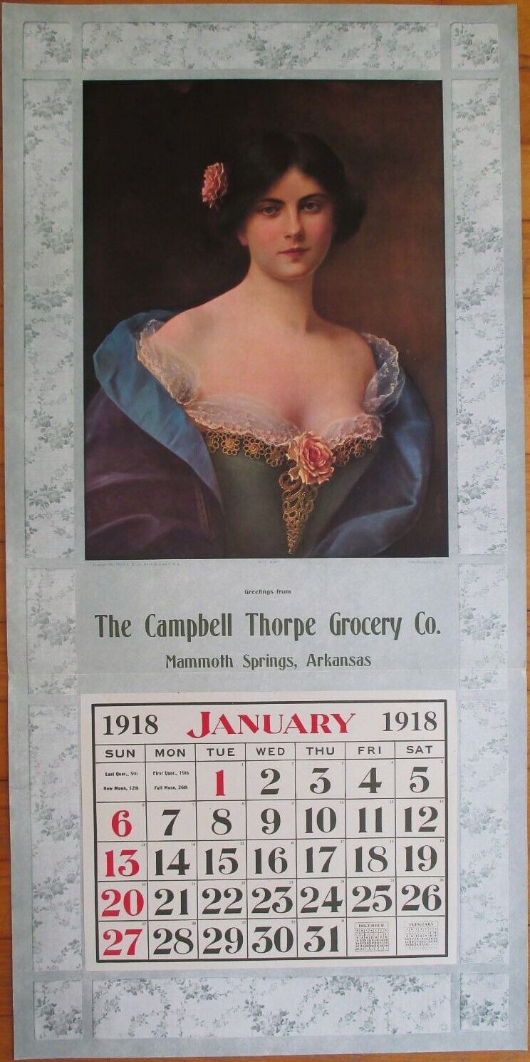 Mammoth Springs, AR 1918 Advertising Calendar 31x15 Poster, Grocery, Arkansas