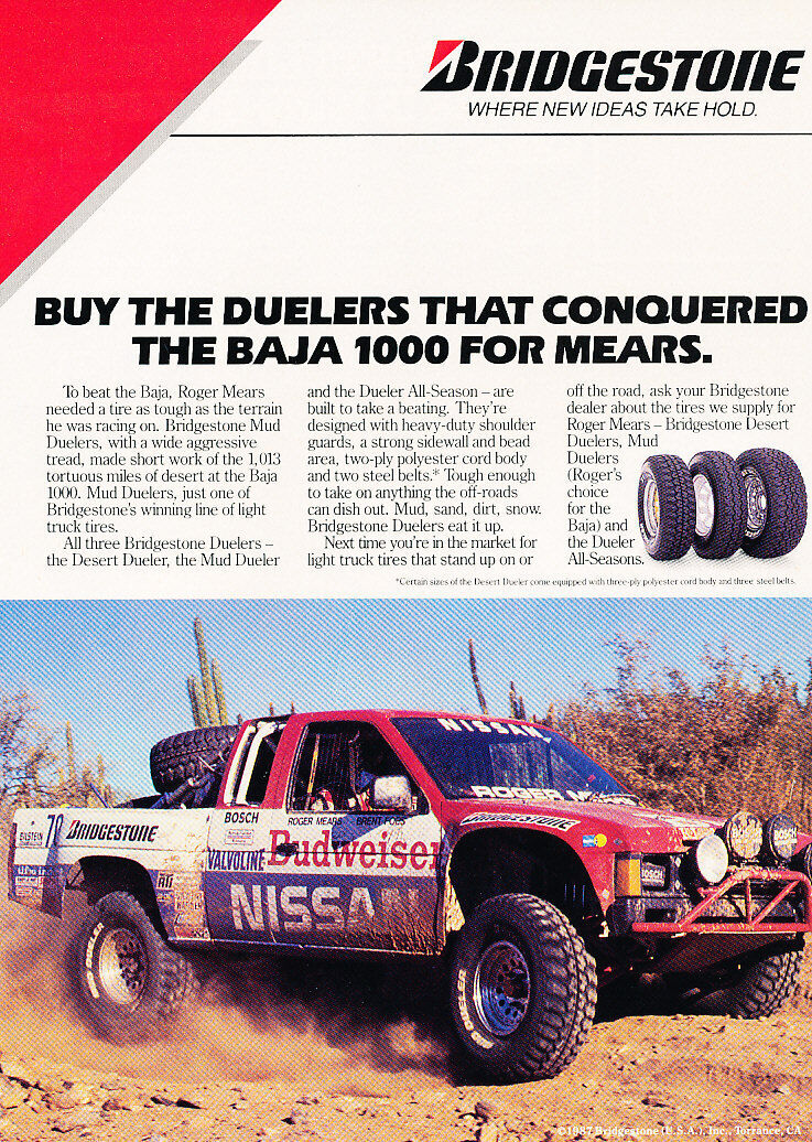 1987 Nissan Bridgestone Truck Race Original Advertisement Print Car Ad J448