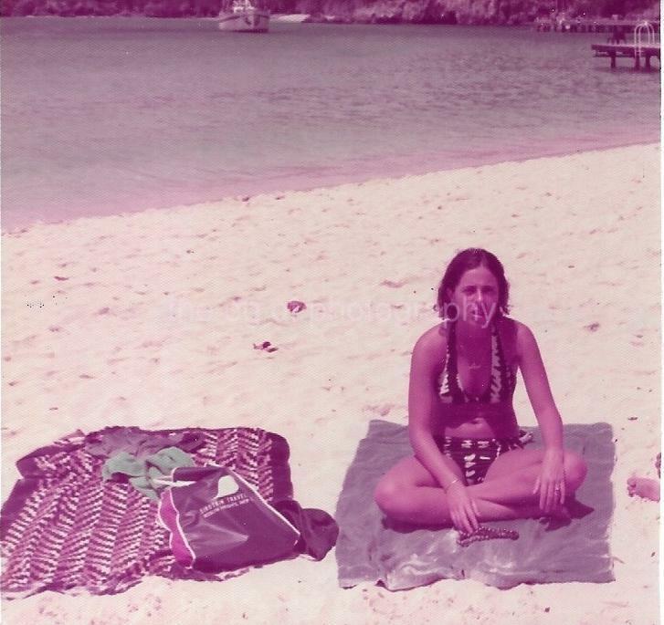 FOUND PHOTOGRAPH Color BEACH WOMAN Original Snapshot VINTAGE JD 110 11 A