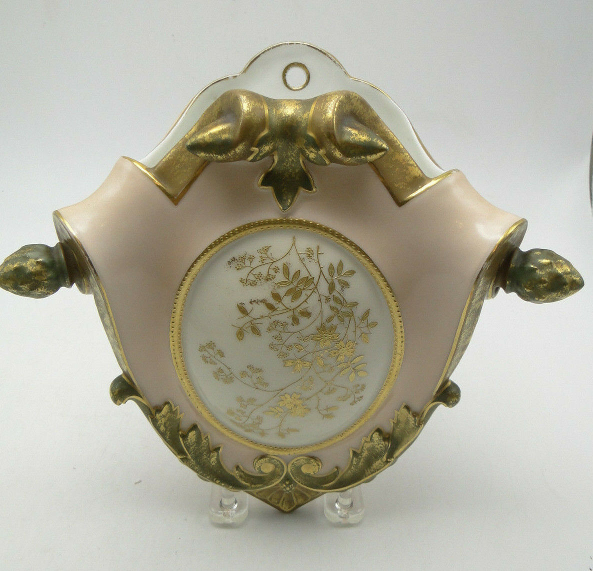 Antique French B.D. Limoges Porcelainb Wall Pocket Vase hand painted gold trim