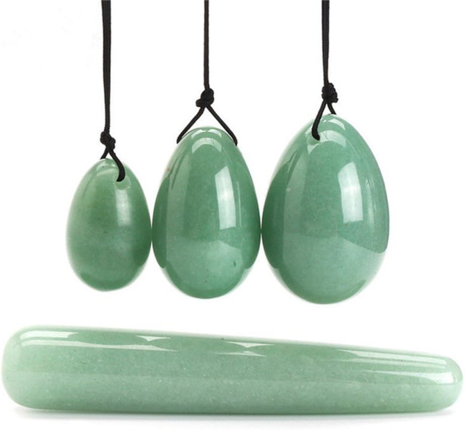 AITELEI 4Pcs Set Jade Yoni Eggs Stick,3 Pcs Drilled Natural Green Aventurine Qua