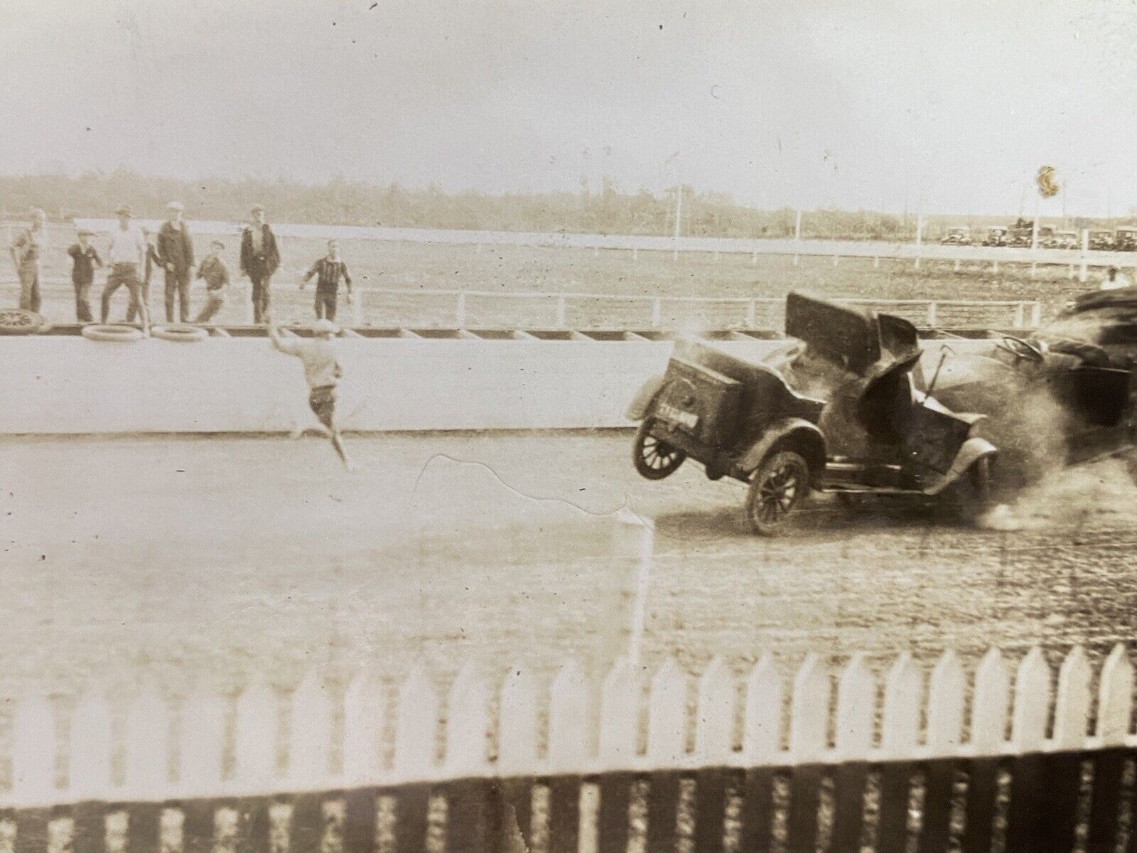 Group of 16 Vintage Photographs of Car Racing, Auto Pushball, BIG CRASH