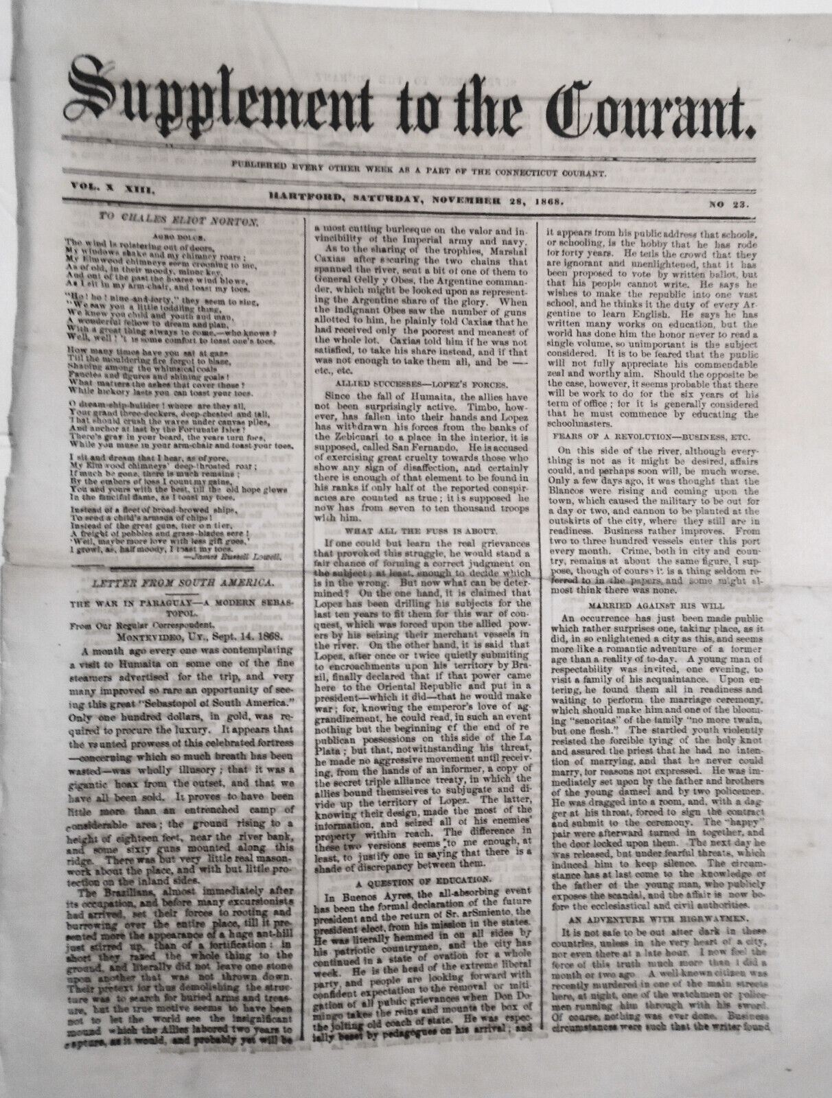 [Freedmen] Elections in South Carolina - Supplement To the Courant, Nov 28, 1868