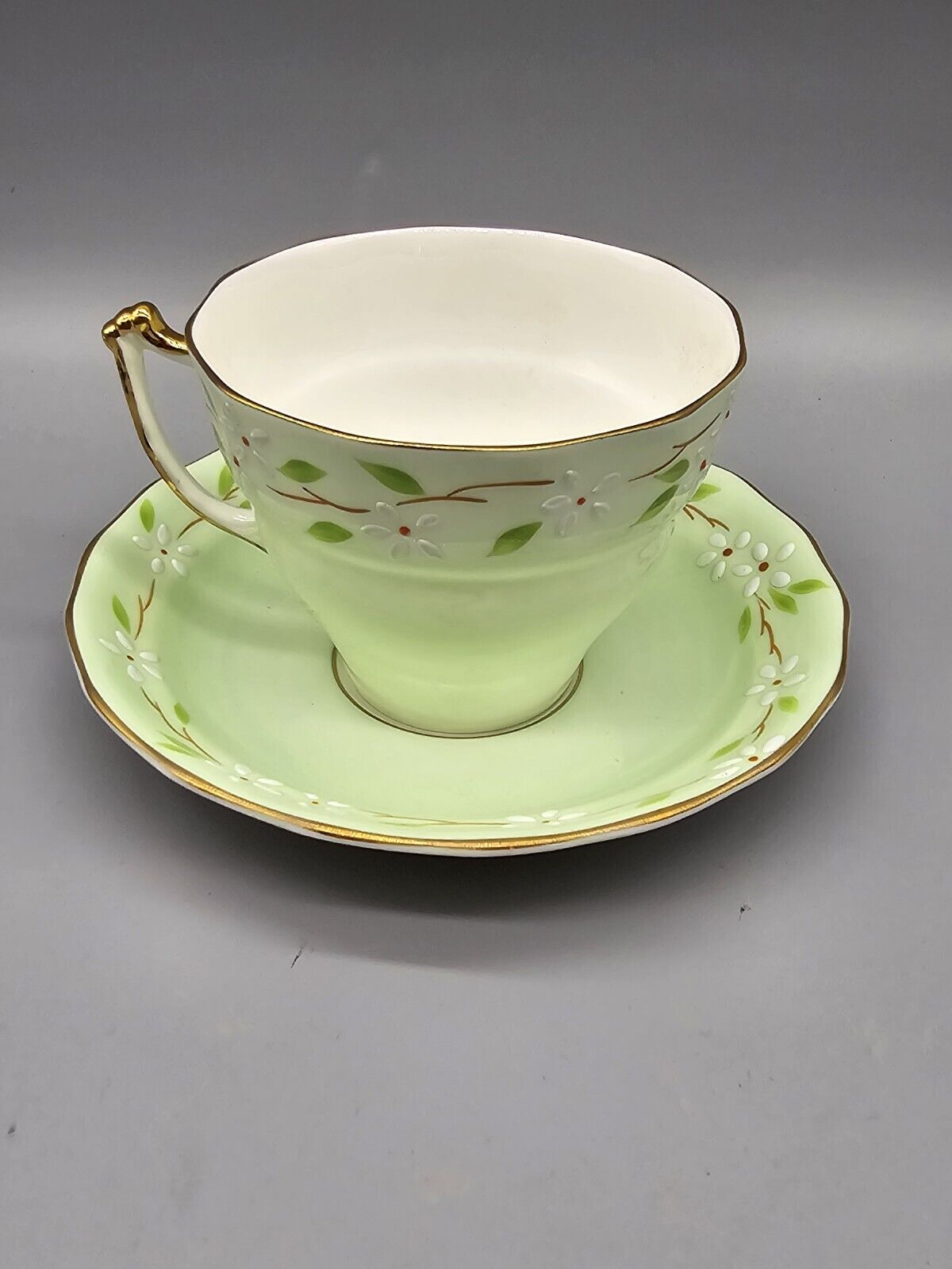 Gorgeous Green Floral Royal Bone China Teacup Set England 5565