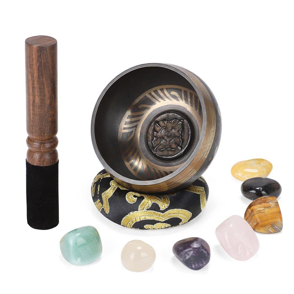 Tibetan Singing Bowl Set With Seven Stones-Meditation Sound Bowl for Yoga,Min...