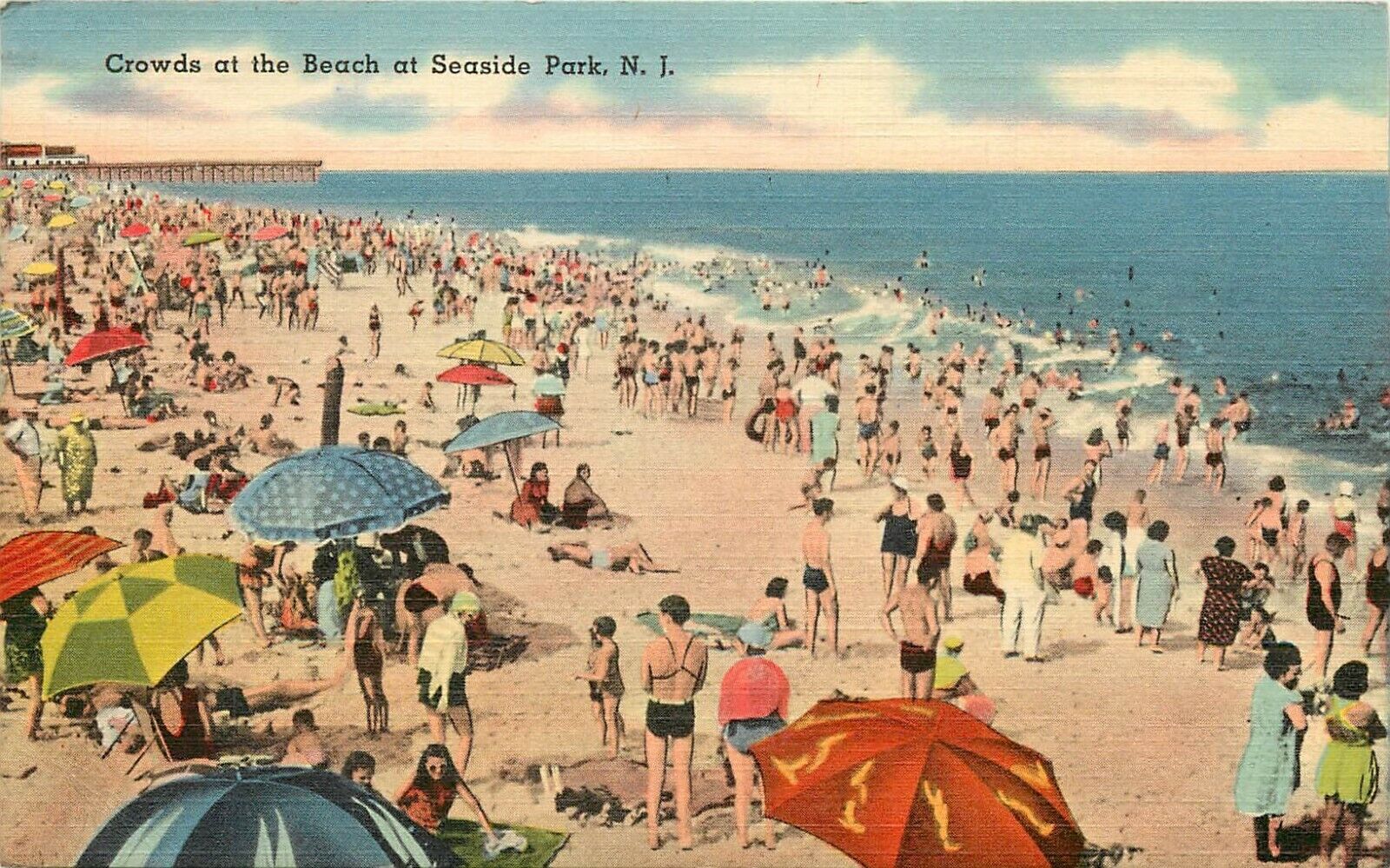 Seaside Heights NJ NEw Jerseyh beach sand surf pm 1945 Postcard