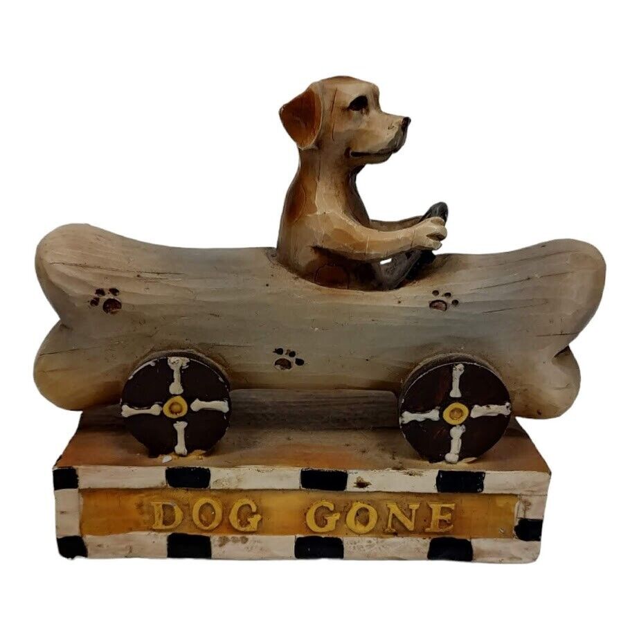 Vintage Seymour Mann Hand Carved Wood Dog Gone Cart Desk Top paper weight Decor