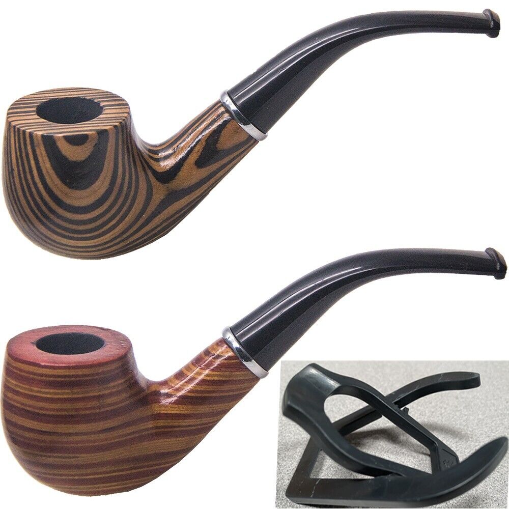 2 Durable Wooden Wood Smoking Pipe Tobacco Cigarettes Cigar Pipes Enchase Gift W
