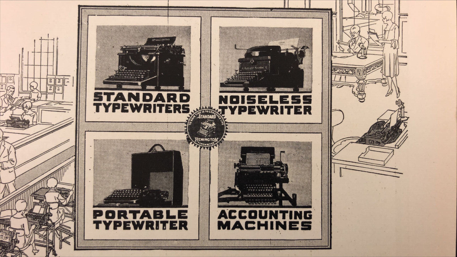1926 Remington Typewriters Office Typing Pool Broadway NY Vintage Print Ad