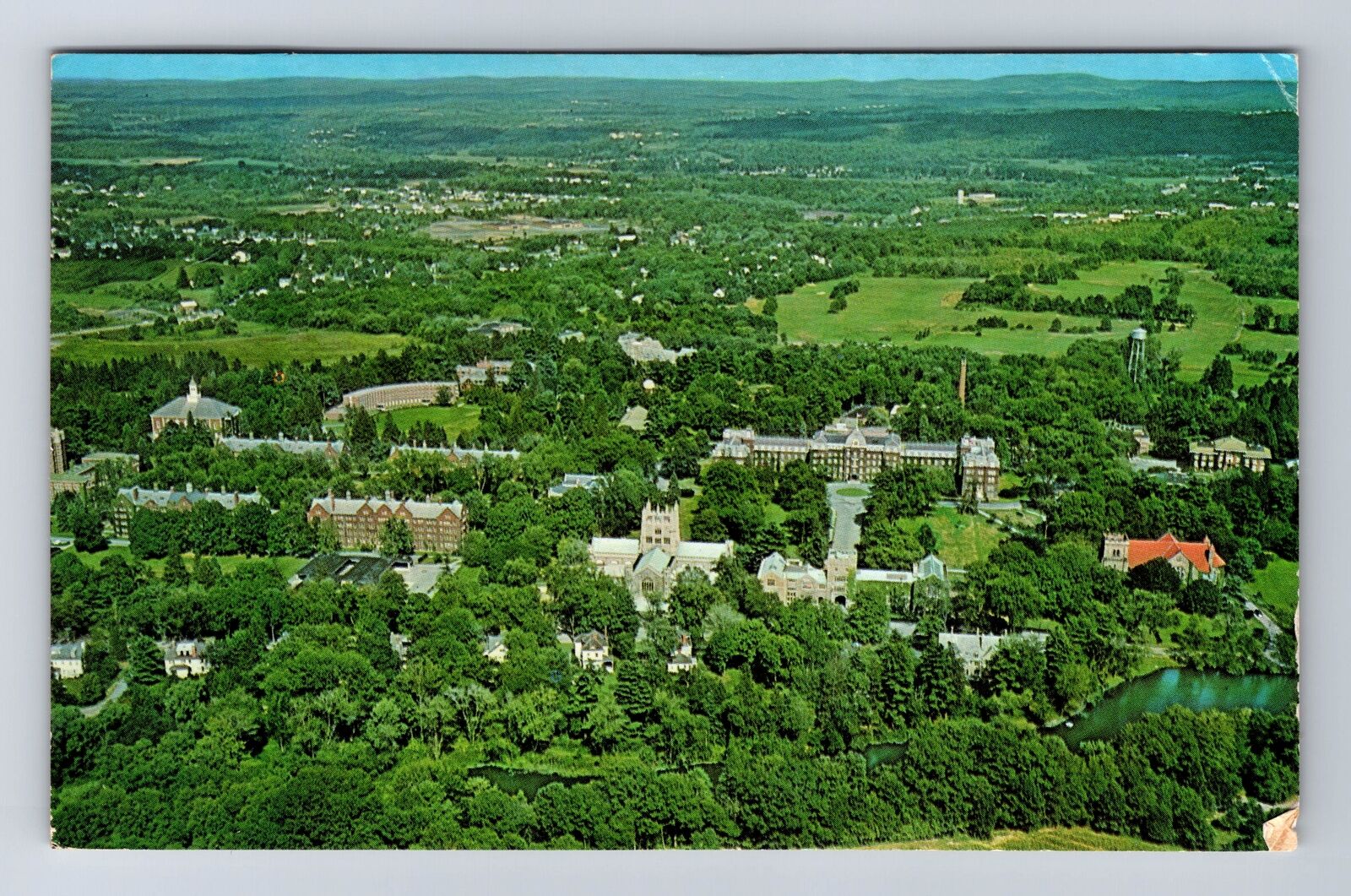 Poughkeepsie NY-New York, Aerial View Of Vassar College Vintage c1989 Postcard