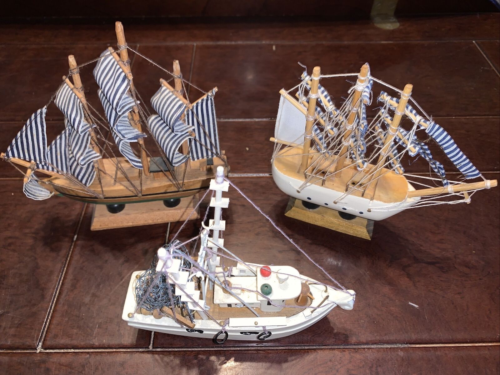Vintage Lot 3 Miniature Fishing Ship Nautical Wooden Boat Collection