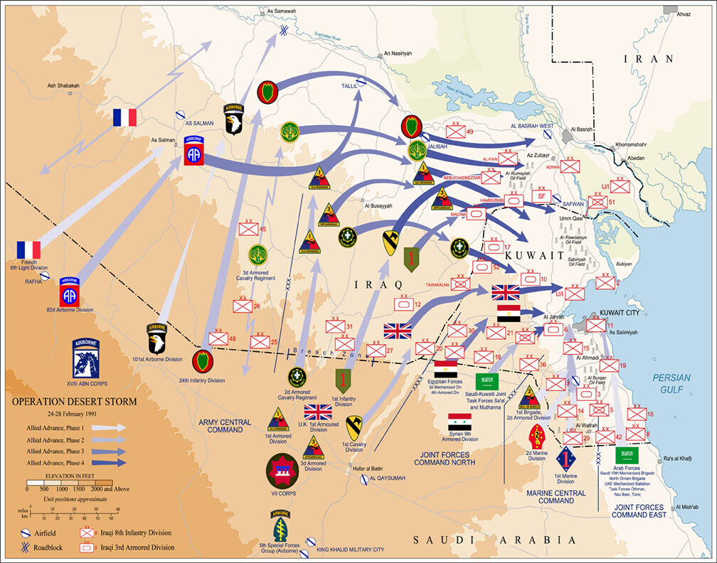 Map of Ground Operations of Operation Desert Storm from February 24-28th 1991