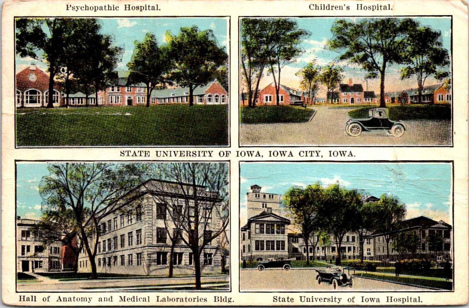 Postcard 1934 State University Psychopathic Childrens Hospitals Iowa D58