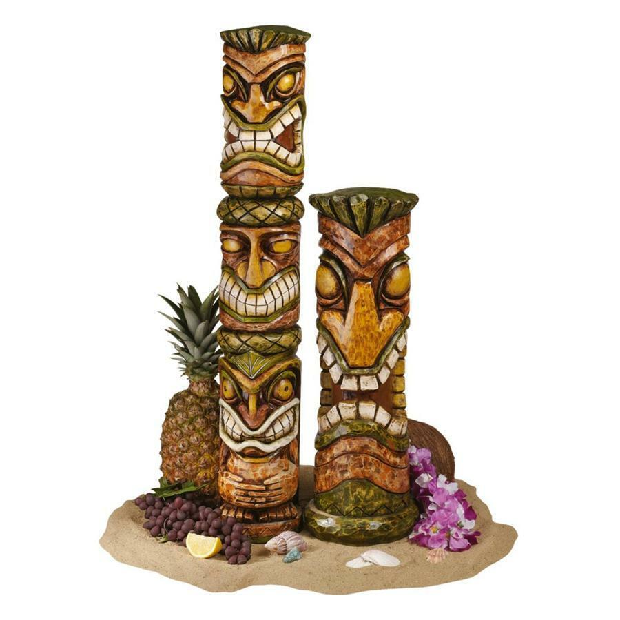 Mahalo Tiki Set: Exotic Hawaiian Totem Primitive Tiki Garden Yard Pool Statues