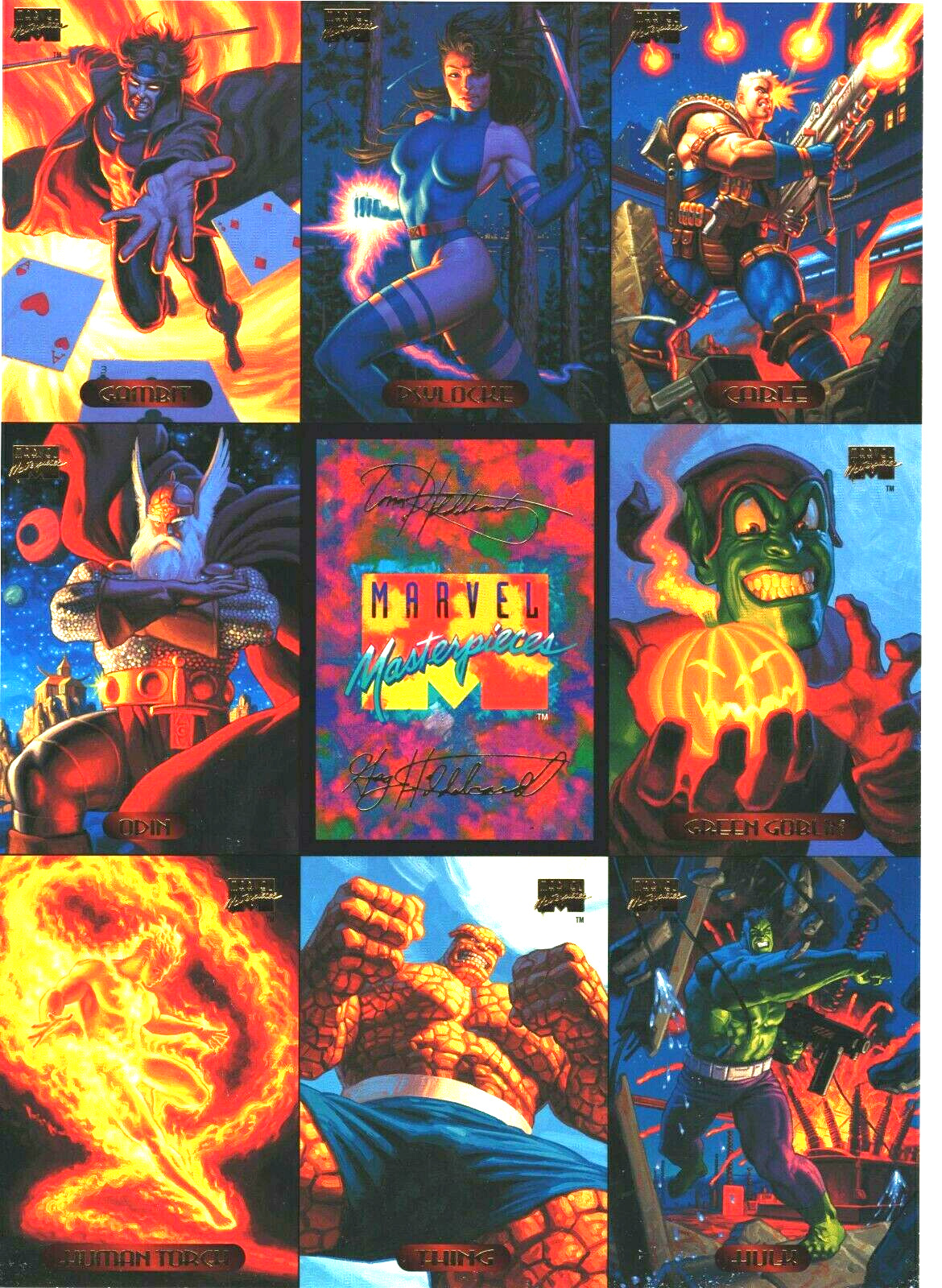 Two Lot  1994 FLEER Marvel Masterpieces Hildebrandt Brothers  9 card Uncut Sheet