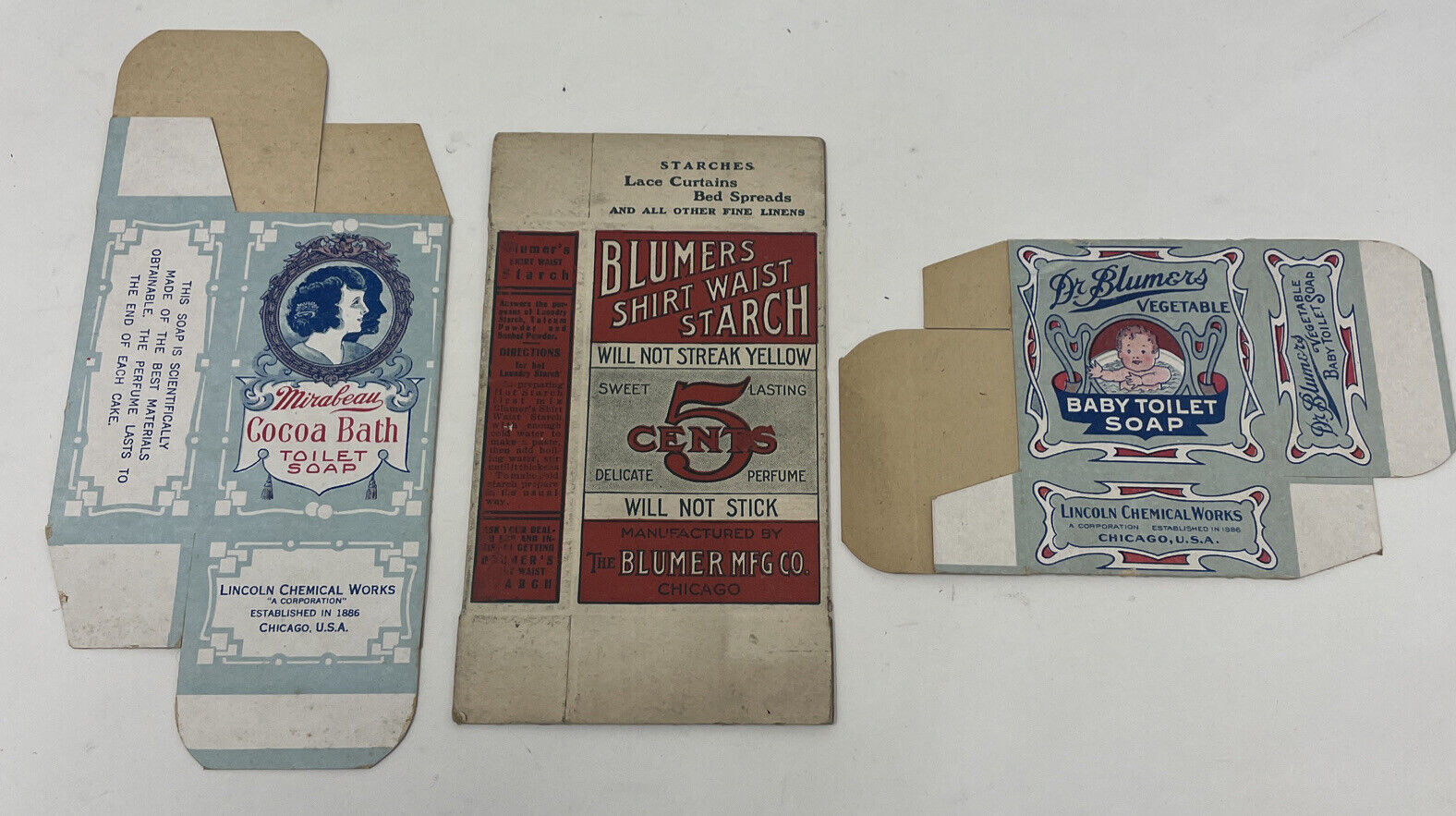 Antique Advertising Soap Boxes Miraleau, Blumers RARE
