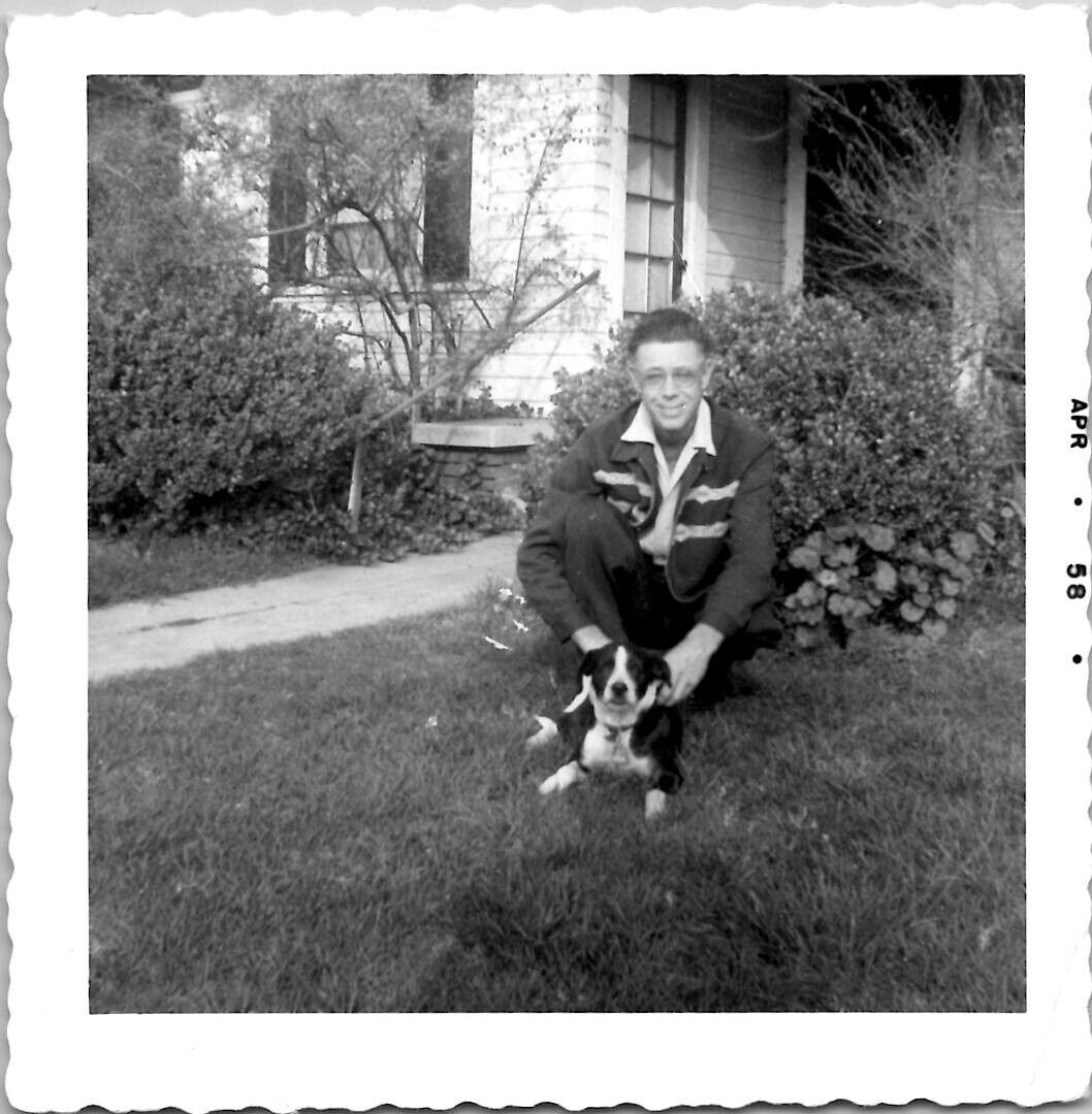 Flamboyant Gay Man with Cute Adorable Puppy Dog Pet 1950s Vintage Gay Photograph
