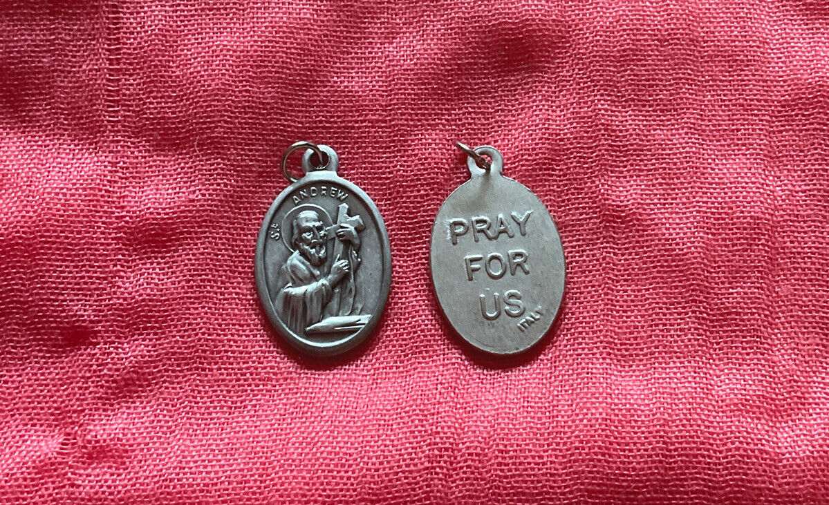 Catholic medal St. Andrew patron of fishermen / pray for us 1 inc from Italy 