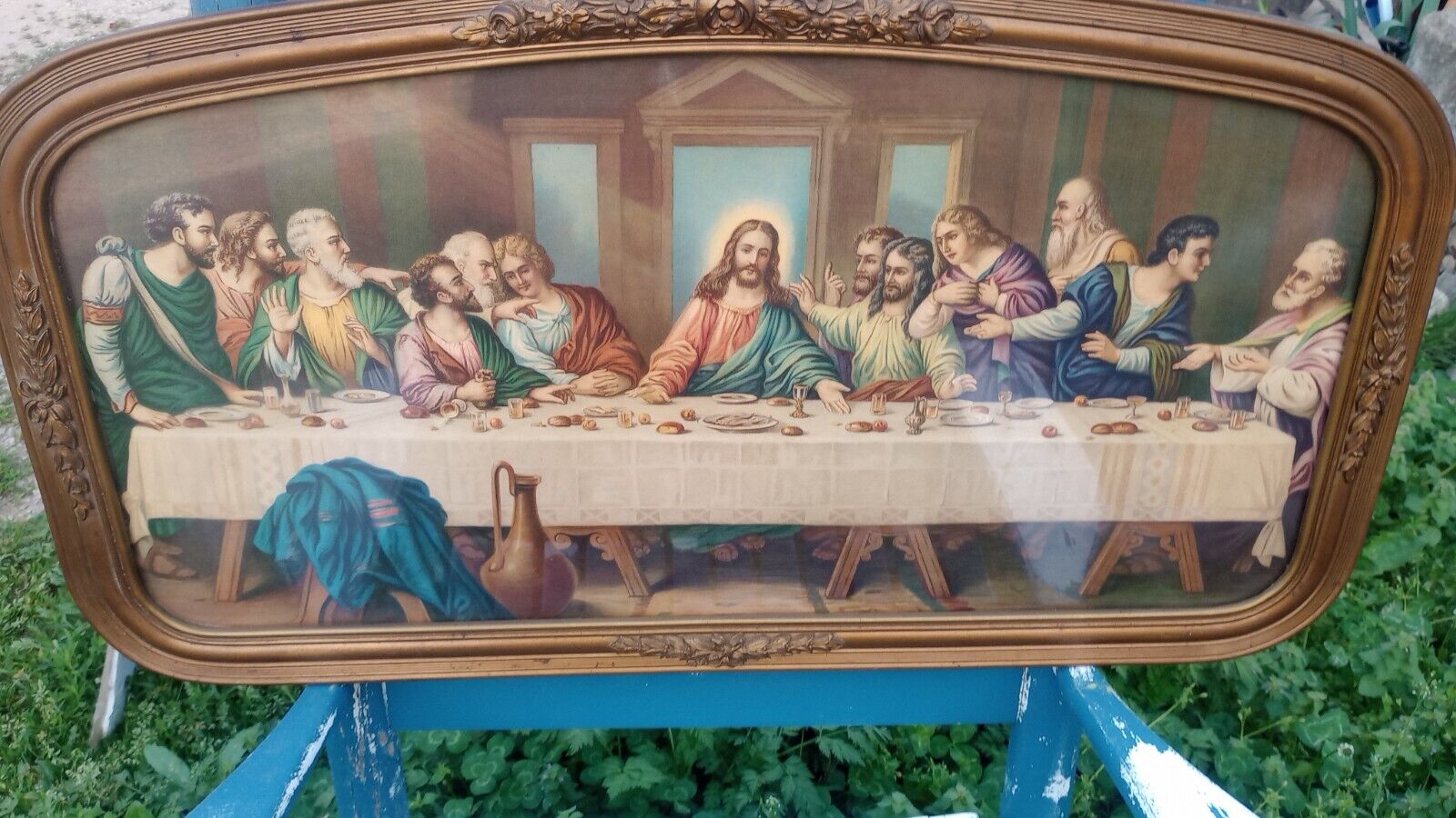Vintage Victorian Style LAST SUPPER Arched Framed Print Large 30 1/2 X 16 1/2